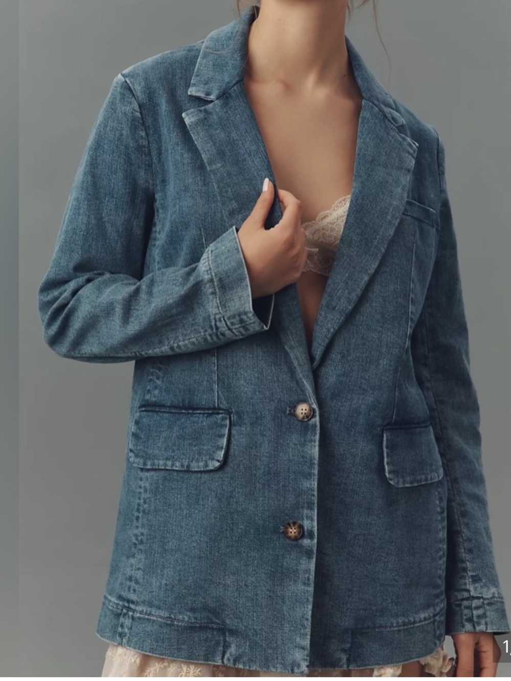 Maeve Teal-Blue Denim Blazer Jacket